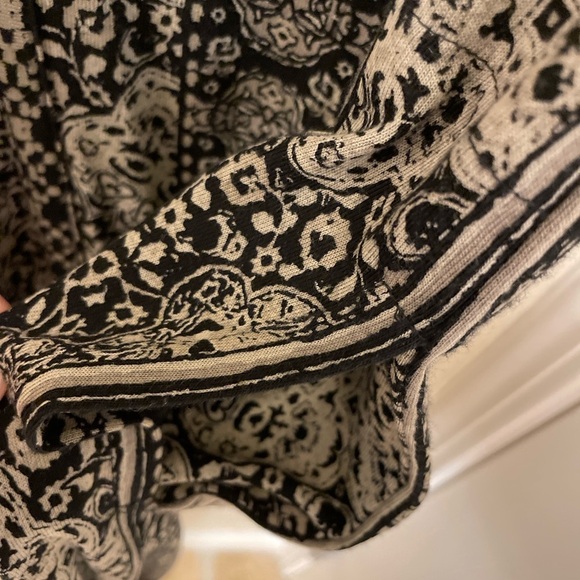 Lucky Brand Black Tan Midi Long Slv V neck Dress Pockets Tribal Boho Festival S - Picture 5 of 12